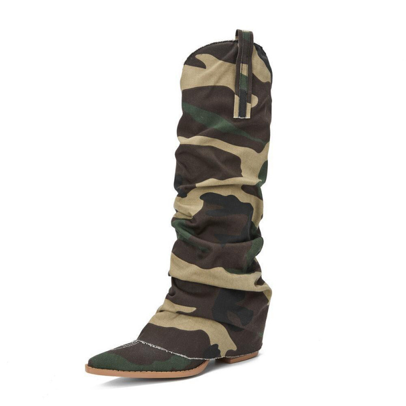 2026 Foreign Trade Autumn and Winter New Denim Slouchy Boots with Chunky Heels, Long Women's Fashion Knee-High Ruched Boots, Riding Boots 2026 Foreign Trade Autumn and Winter New Denim Slouchy Boots with Chunky Heels, Long Women's Fashion Knee-High Ruched Boots, Riding Boots