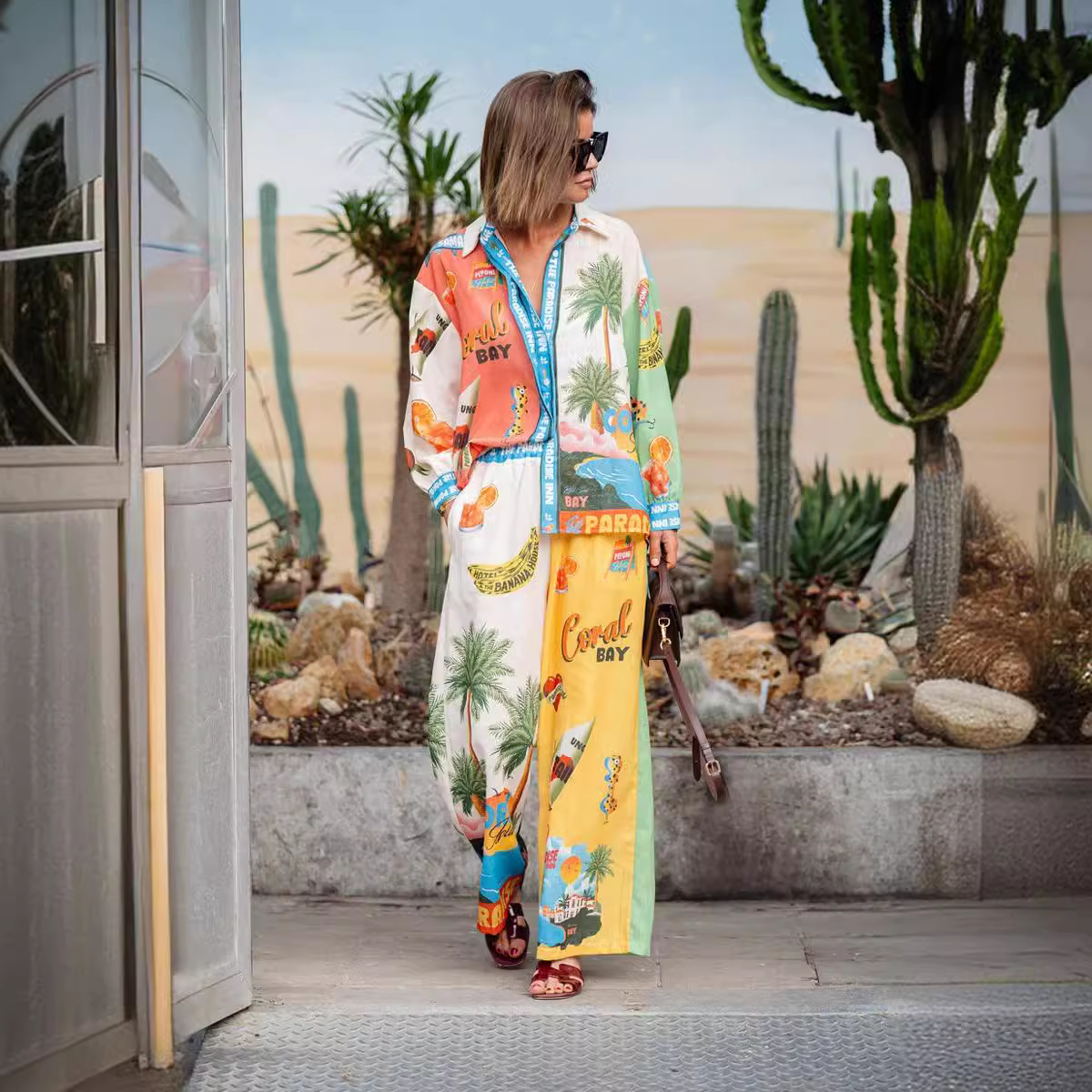 Pant Co-ord Set Sets Type 2 Pieces Set Quantity Holiday Beach Women's Hawaiian Vacation Color Block Coconut Tree Linen Polyester Printing Pant Co-ord Set Pants Sets