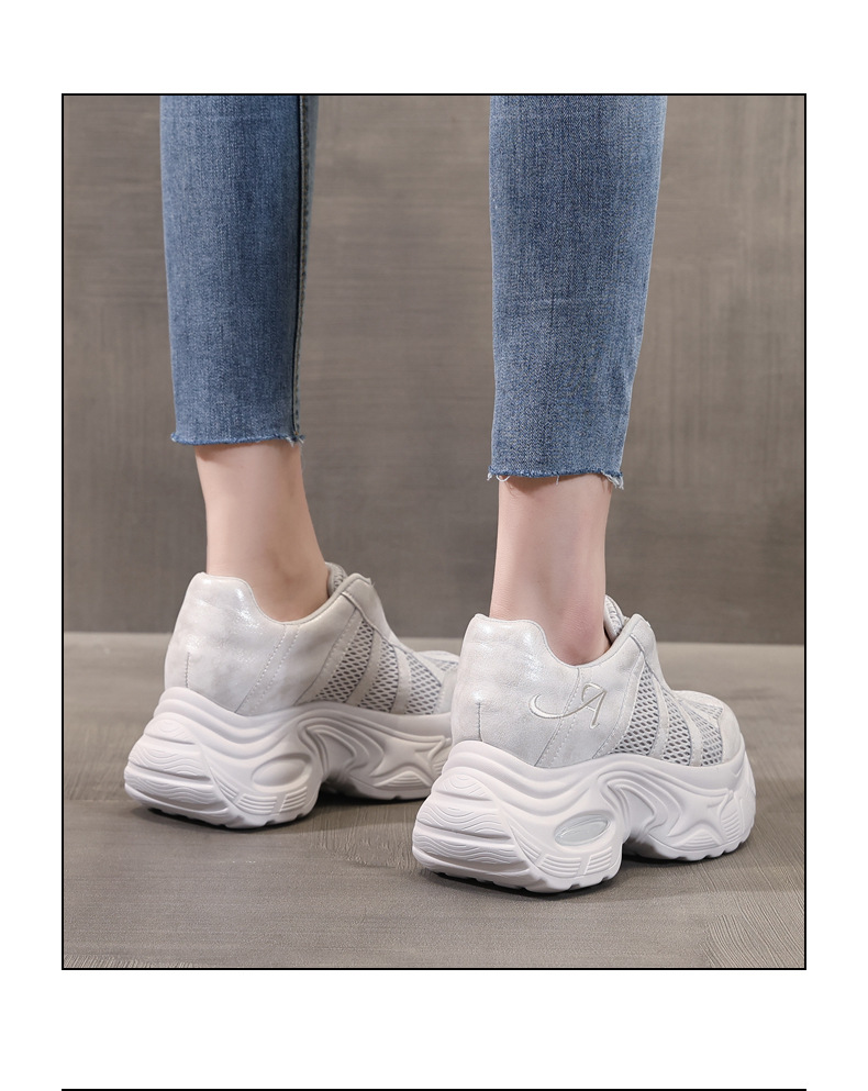 Giày sneaker chunky nữ đế dày tăng chiều cao mặt lưới thoáng khí — màu be chi tiết 16