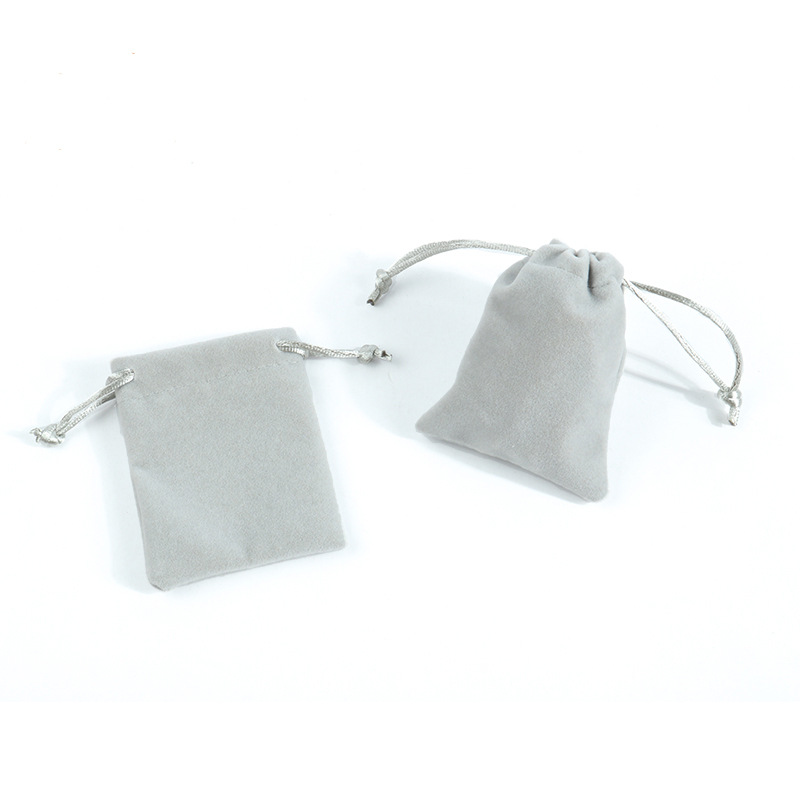 Fábrica en stock anillo al por mayor joyería con cordón joyería bolsa de terciopelo gris auricular Wenwan almacenamiento bolsa de cordón personalización