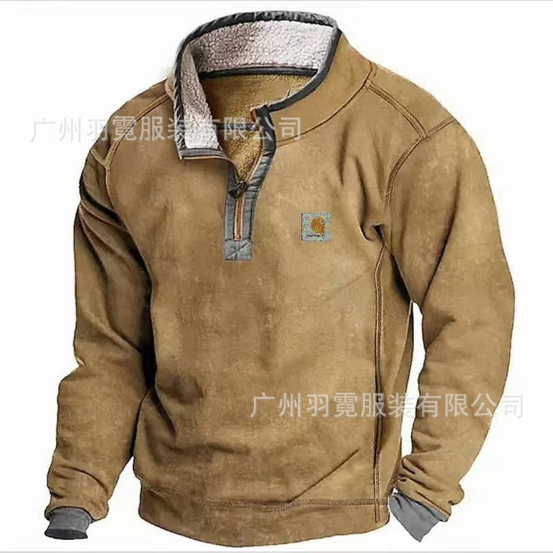 Chaqueta de gamuza con cuello alto y forro polar para hombre, estilo casual, con cierre, para otoño e invierno, sudadera de manga larga para hombre