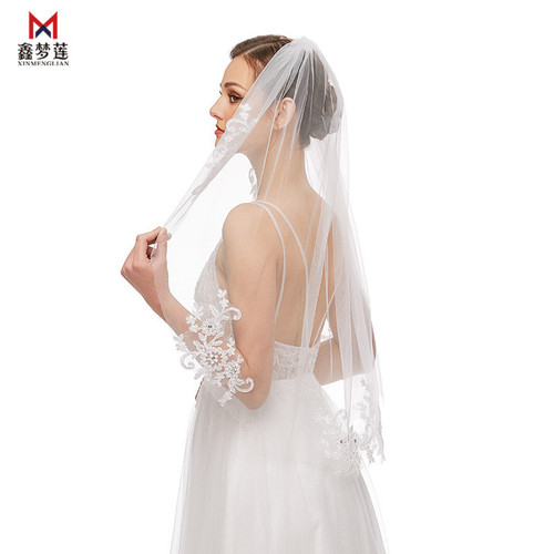 Cross-border supply bridal veil Korean style wedding dress single layer hair comb veil car bone lace sticky diamond forest style retro veil