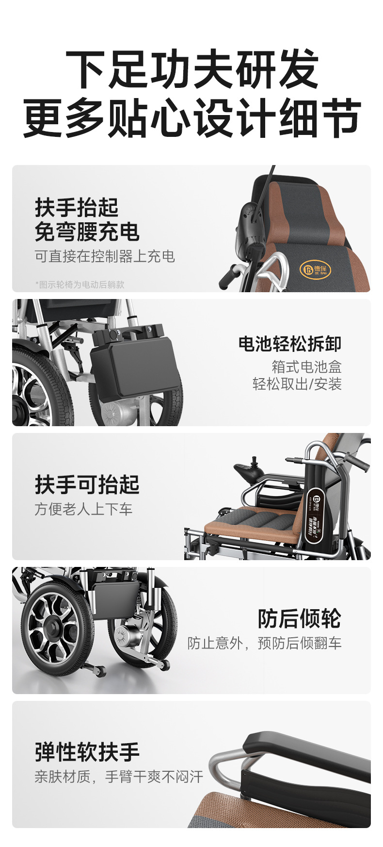 Deban electric wheelchair is an intelligent, fully automatic, portable, foldable, reclining mobility aid for the elderly and disabled