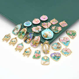 法式油画风合金滴油花瓣海螺贝壳仿珍珠耳饰项链手链车饰手作配件