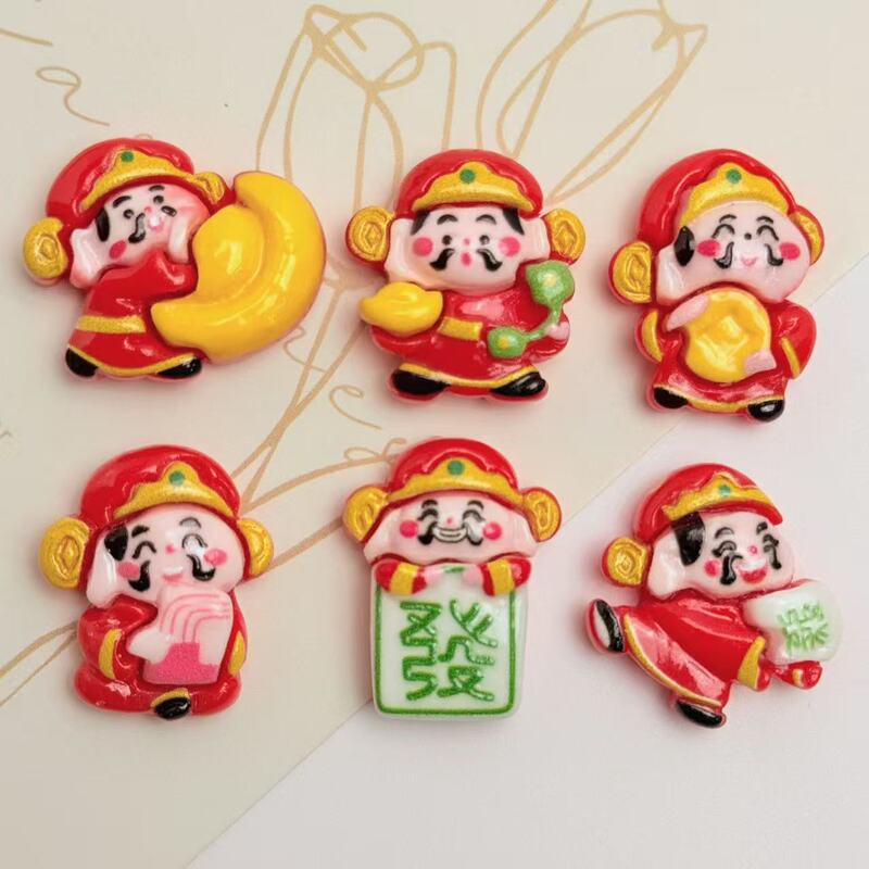 Cartoon New Year Blessings and Fortune God Resin Jewelry Accessories DIY Hairpin Mobile Phone Case Keychain Car Ornaments Wholesale