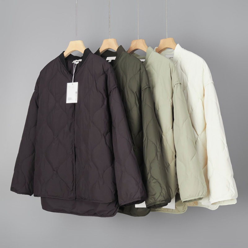 2025 New Style Casual Light Warm Knitted Ribbed Baseball Collar Loose Gourd Quilted down Jacket for Women