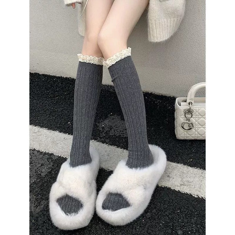 Puro estilo universitario de encaje sobre la rodilla calcetines sexy de mujer de pierna larga retro costura Medias calcetines de punto Otoño e Invierno Princesa