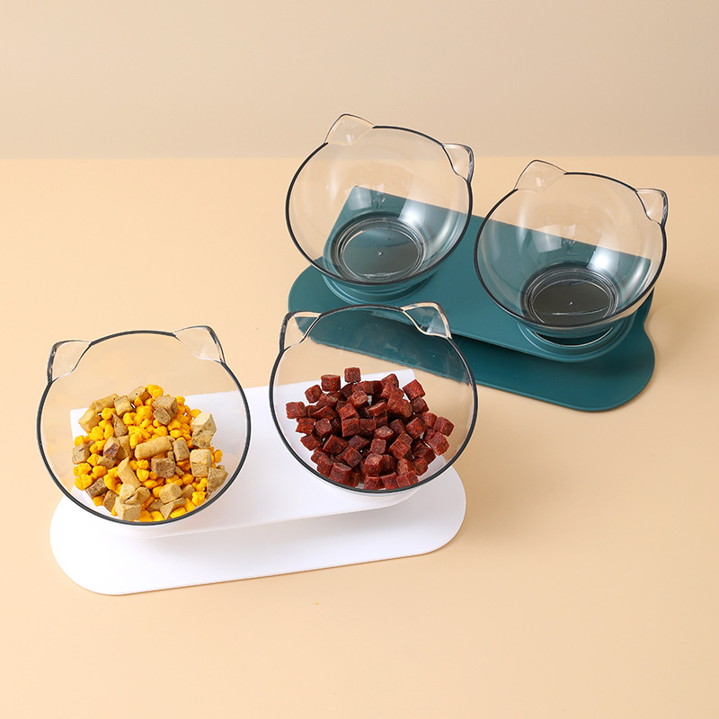 En stock venta al por mayor Internet celebridad ajustable protección del cuello gato tazón doble tazón inclinación transparente gato cara gato tazón mascota gato tazón