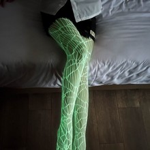 发光打底袜荧光欧美连裤袜夜光渔网袜绿光体提花袜子万圣节丝袜