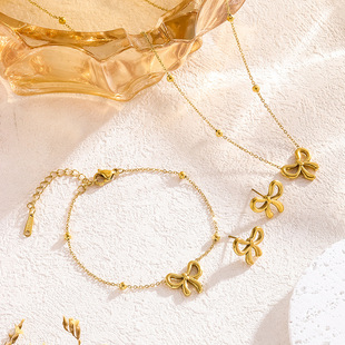 New Sweet Escape Princess Bow Round Bead Titanium Steel Bracelet Women's Fashion Elegant All-match Simple Fashionable Hand Jewelry