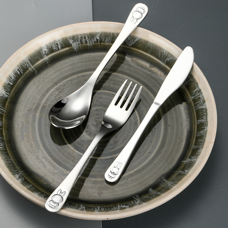 304ステンレス鋼のナイフ、フォーク、スプーンの3点セット、クリエイティブなインスタイルの子供用食器、家庭用ステーキナイフ、フォーク、フルーツフォーク|undefined
