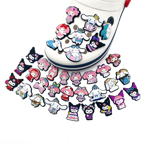 37 pieces of Sanrio Melody Kuromi Cinnamon Dog Cave Shoes Flower Croc Shoe Buckle Shoes Accessories DIY