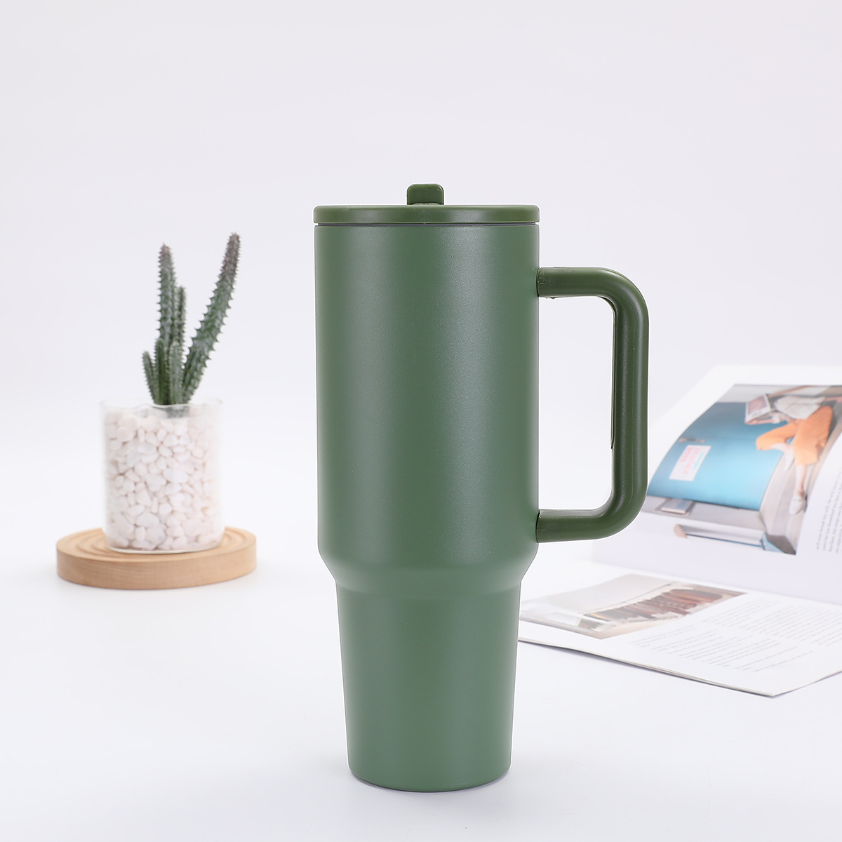 Taza termo de acero inoxidable Big Mac 304 de 40oz taza de automóvil de quinta generación con mango pajita de hielo portátil