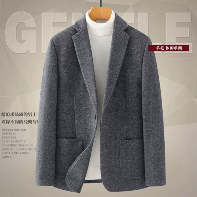羊毛西服2025年新款秋冬款商务韩版男士羊毛西装外套抗皱抗起球