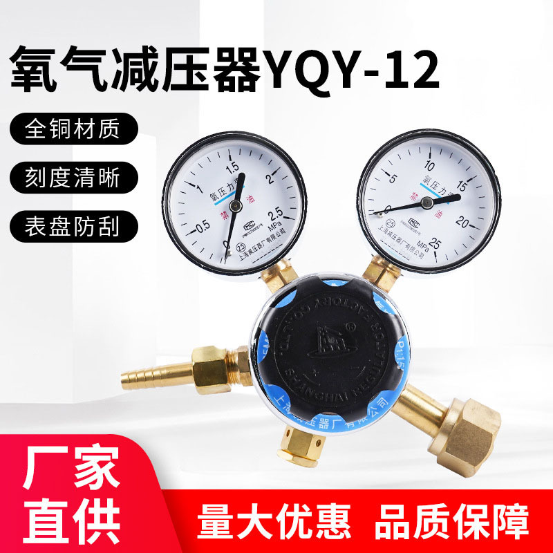 YQY-12氧气表减压器2.5*25mpa全铜本体调节阀钢瓶上海减压阀