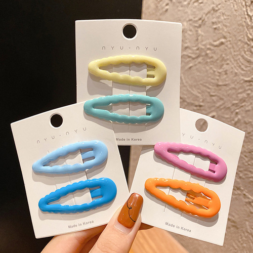Simple and cute women's water drop oval hairpin side bangs broken hairpin colorful wavy hairpin hair accessories wholesale