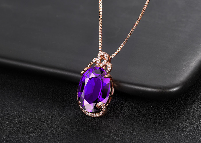 Pendentif En Strass Violet Clouté De Diamants Collier Pendentif En Diamant Complet Bijoux De Mode display picture 4