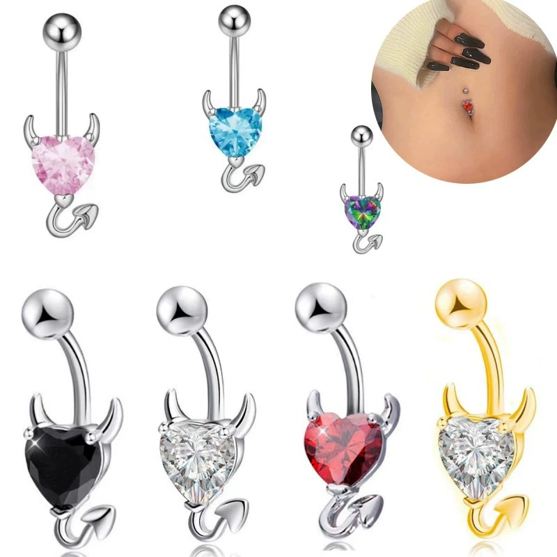 Производитель, оптовая продажа, новые трансграничные пирсинг, ювелирные изделия для пупка, ногтей, сексуальный маленький дьявол, любовь, циркон, кольцо для пупка, настройка