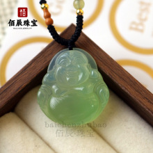 冰种玉髓油青色佛公吊坠白绿红玛瑙挂件笑佛新中式一口糖玉坠项链