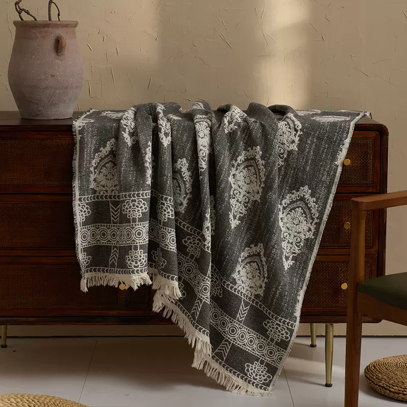 家用床尾装饰毯沙发搭巾酒店民宿流苏床尾巾样板房间床旗高端轻奢