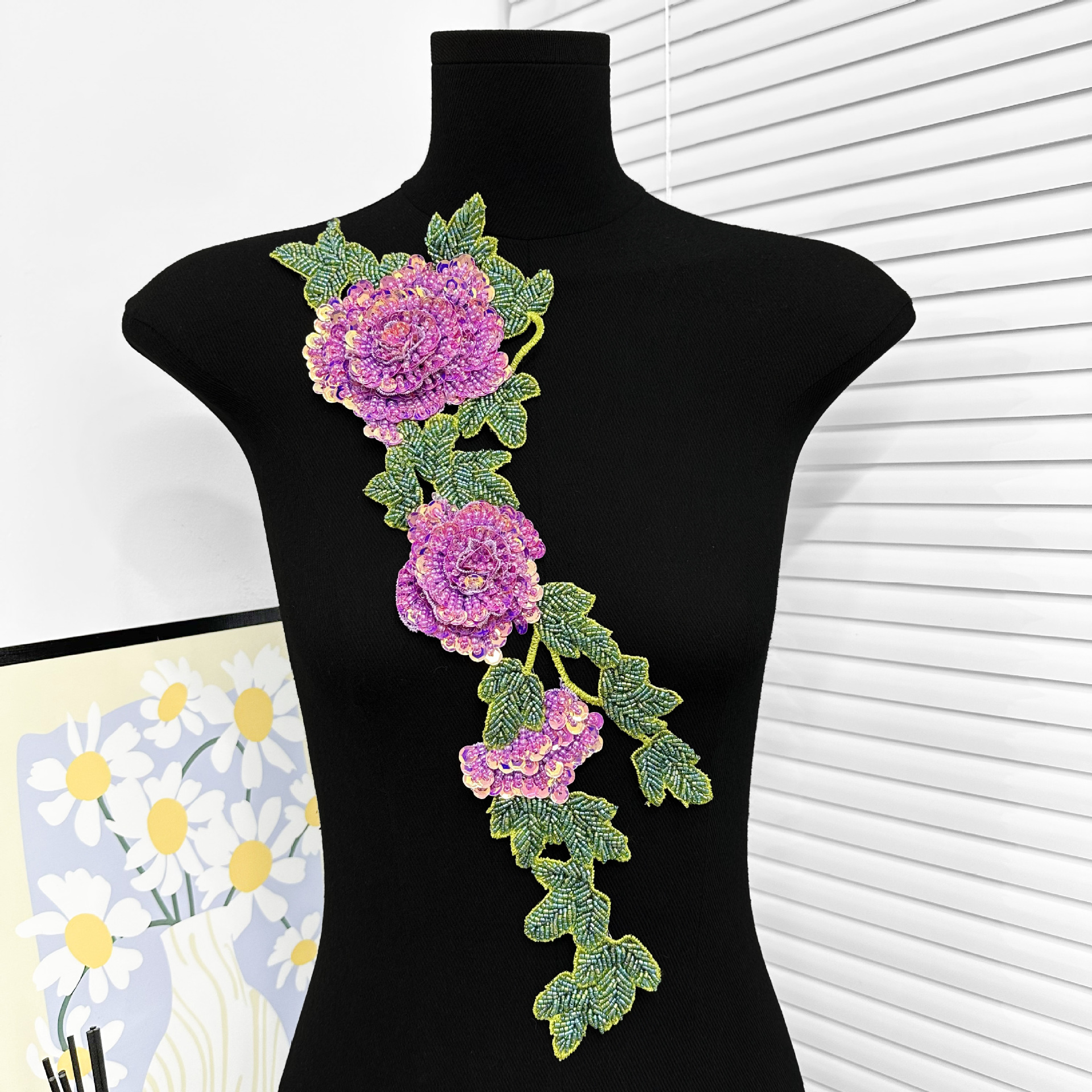 Nuevo bordado de peonía larga vestido de boda de mujer cheongsam decoración de collar parche de flores cuentas tridimensionales image 8