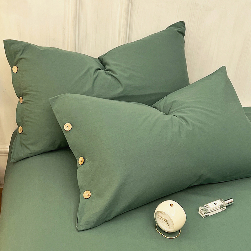 Pure Cotton Bedding Set Solid Colour Four Piece Duvet Cover Set_voghion.com