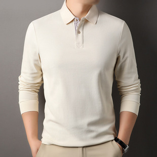 Dropshipping New Pure Cotton Lapel Long-Sleeved T-Shirt Men's Spring New Business Casual Breathable Polo Shirt