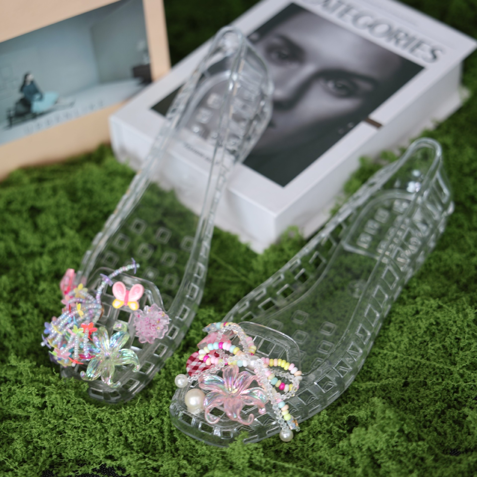 Sandalias de Gelatina con Flores PVC Secado Rápido Transpirable