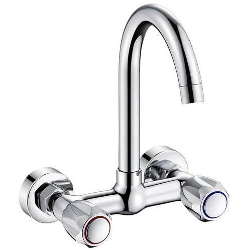 Kitchen wall-mounted faucet, hot and cold double-hole sink, laundry table, balcony sink, all-copper mixing valve