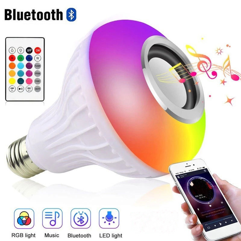 Colorful Bluetooth Music Bulb Smart Music Light Bulb E27 Wireless App with Remote Control Stage Light Symphony