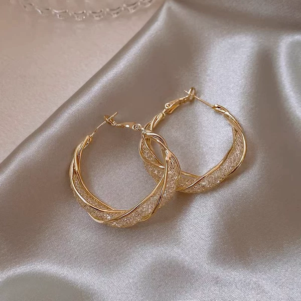 Mesh crystal circles—ear buckles
