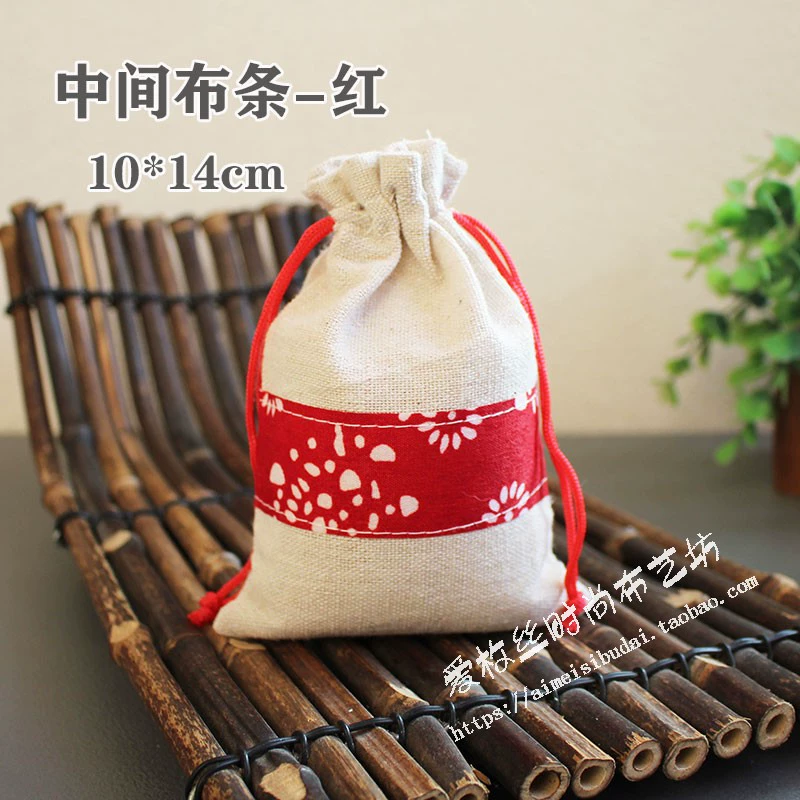 Cloth bag, Chinese style, drawstring, cotton and linen, for luck