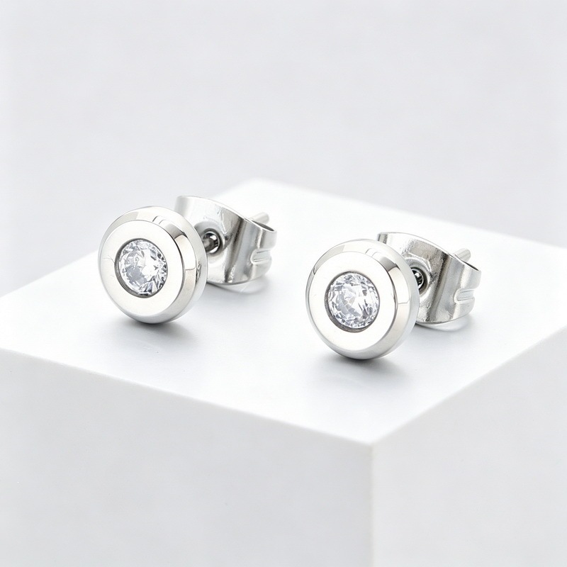 Diamond Encrusted Round Hoop Earrings In Titanium Steel Elegant_voghion.com