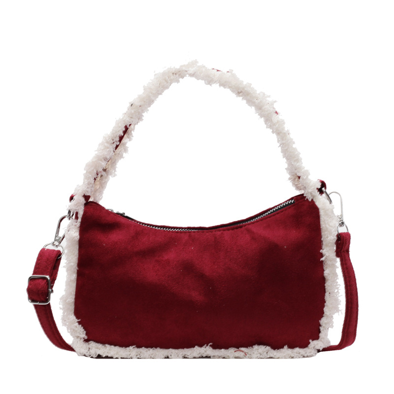 2024 otoño y invierno nueva moda de lana de cordero de alta capacidad bolso de hombro de moda empalme bolso de brazo bolso de lana bolso de mujer