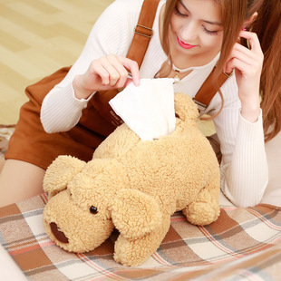 Cartoon Teddy Dog Tissue Box Car Paper Box Cartoon Plush Toy Dog Tissue Set Gift