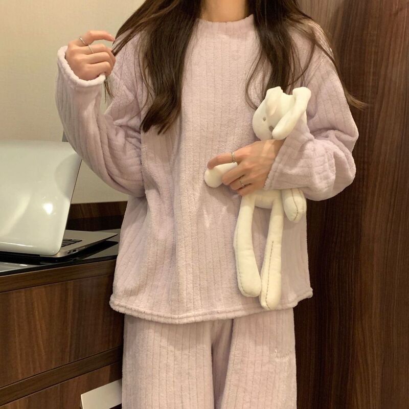 Pajamas for Women in Autumn and Winter, Warm and Cute Suits, Coral Velvet, Versatile Casual, Loose and Warm Fairy Pajamas for Home and Outdoor Wear