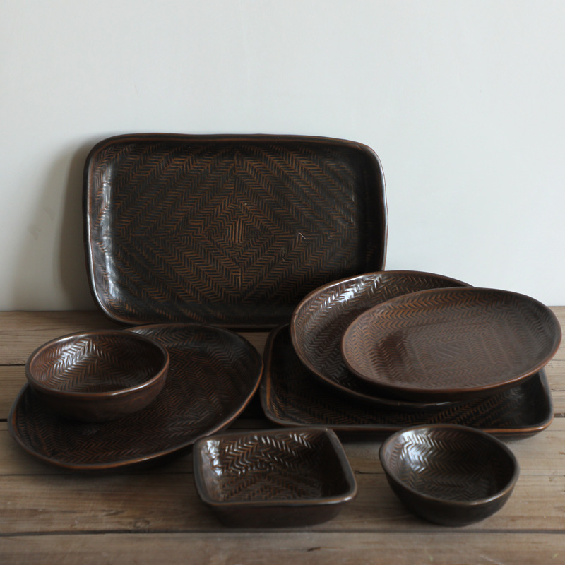 Vintage Stoneware Tableware Jingdezhen Personalized Creative Art Handmade Bowl Dish Dish Small Dish Small Bowl Kiln Dish