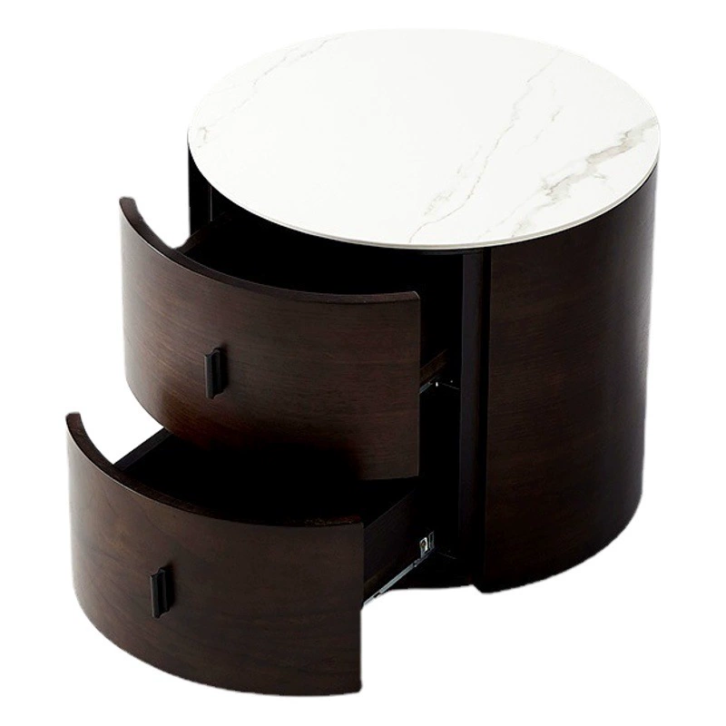 Итальянский минималистский круглый прикроватный столик Копченый шкаф для хранения в спальне Твердая деревянная каменная доска Прикроватный столик Nordic 40 см Маленькая квартира