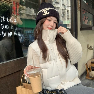 2026新款冬季短款立领针织袖拼接跨境女式防寒棉服百搭外套潮