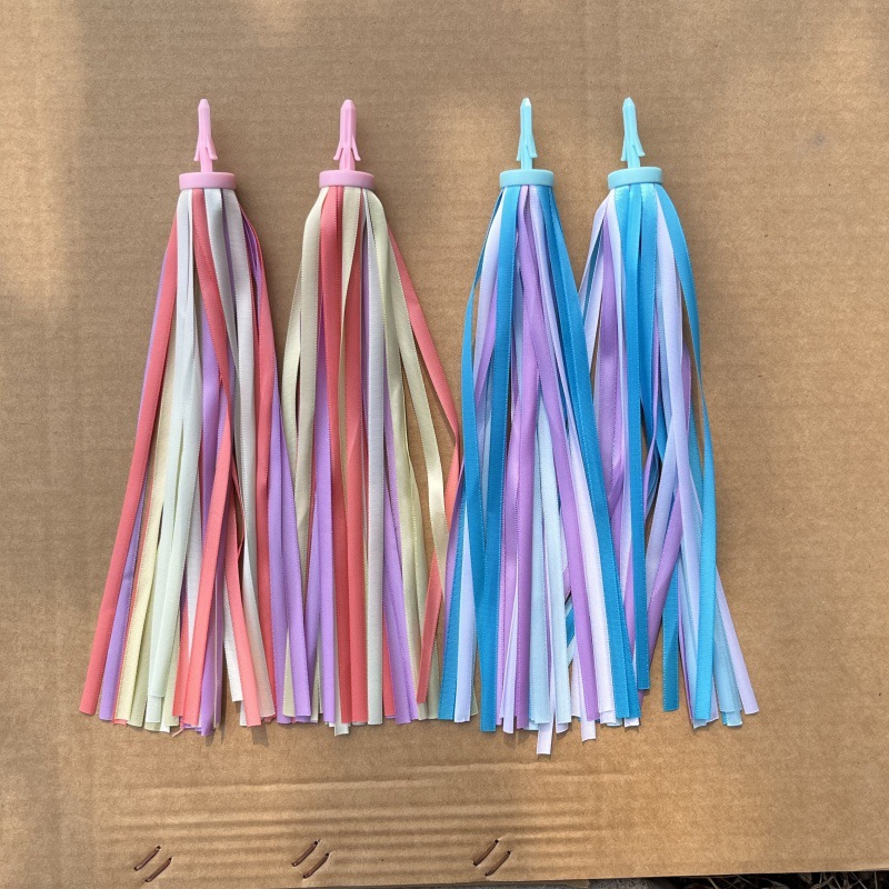 Equilibrio coche scooter manillar cinta para niños decoraciones de bicicleta cinta de color borla correa de pico campana de coche