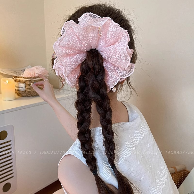 髪を結ぶためのフランスの特大ヘアゴム、女性用の高級ヘアロープ、レースのポニーテール、ゴムバンドヘアアクセサリー|undefined
