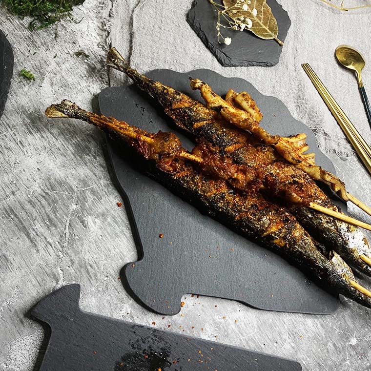 Placa de estilo europeo negro roca Placa de sushi plato de postre restaurante occidental plato de barbacoa plato japonés creativo plato de carne