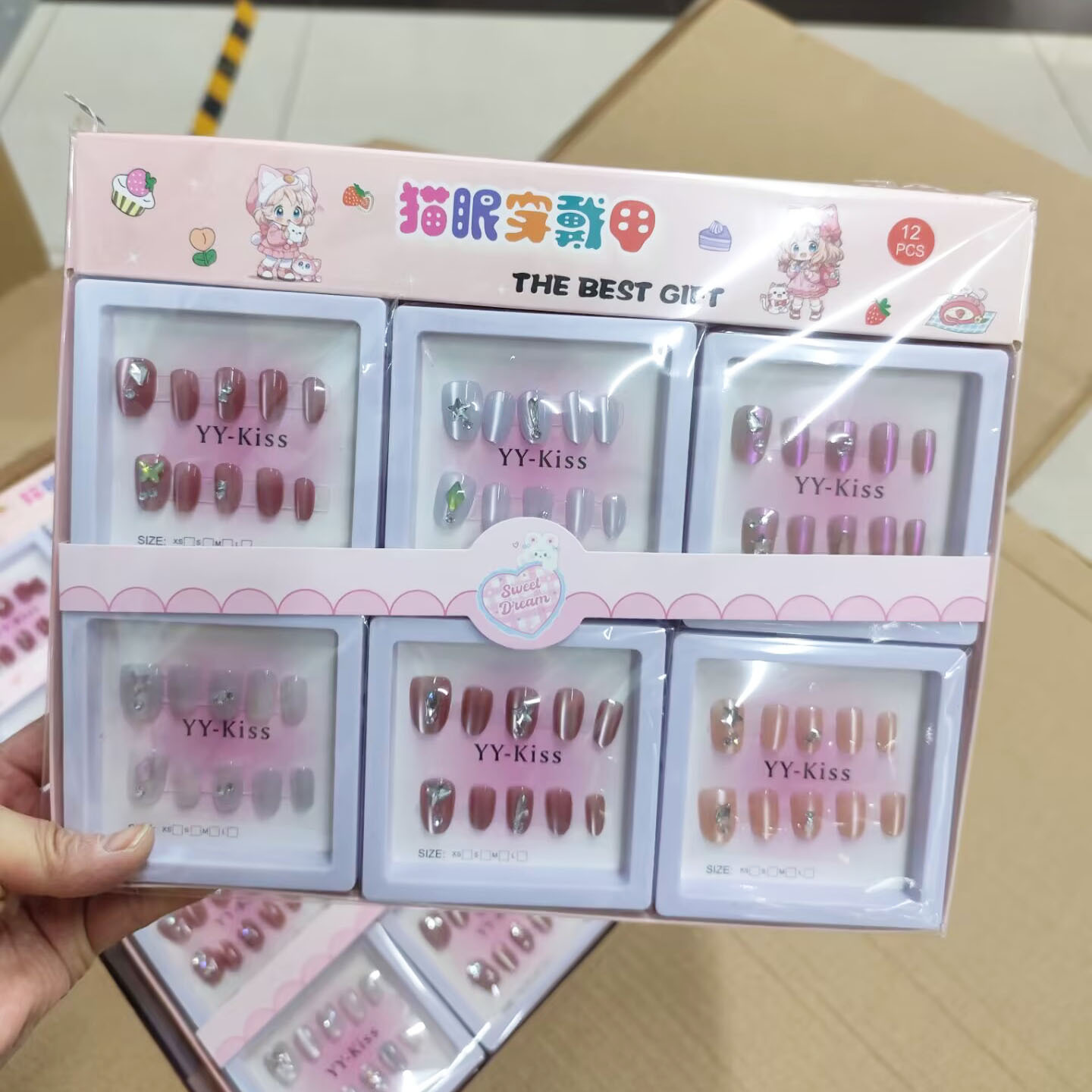 Nuevo desgaste de la serie de mariposa de uñas etiquetas de uñas niñas caja de almacenamiento transparente etiquetas de uñas falsas niñas etiquetas de uñas cortas