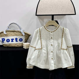 女童套装2025秋季新款儿童洋气娃娃花边休闲衬衫牛仔裤筒裤两件套