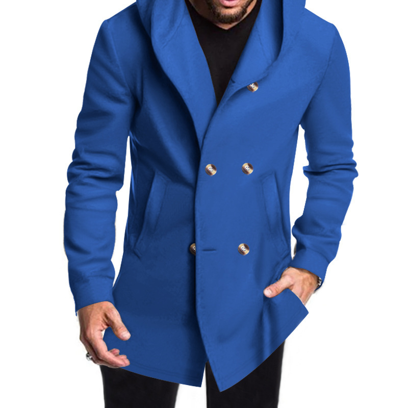 2024 New Men's Mid length Slim Fit Windbreaker Hooded Casual Solid Coat_voghion.com