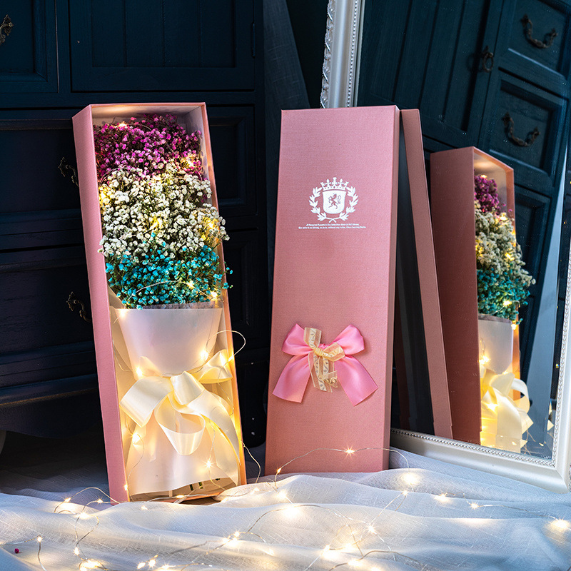 핑크 화이트 블루 48cm 선물 상자-꽃다발+선물 상자+LED 조명