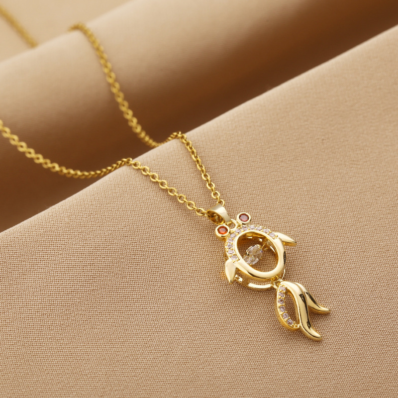 Fashion Goldfish Titanium Steel Inlay Rhinestones Necklace 1 Piece