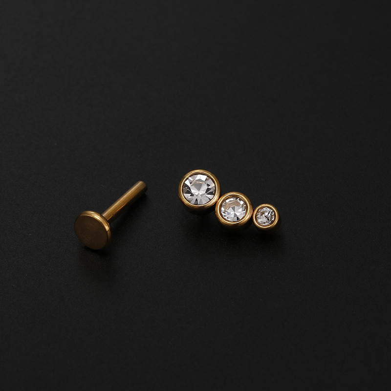 Simple Style Geometric Stainless Steel Inlay Zircon lip stud 1 Piece