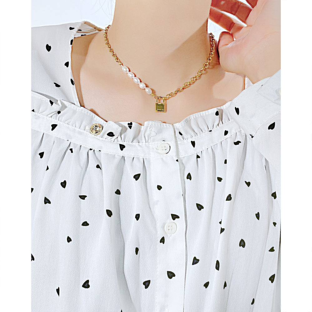 Fashion Lock Stainless Steel Imitation Pearl Necklace Splicing Plating Stainless Steel Necklaces_colorza_5
