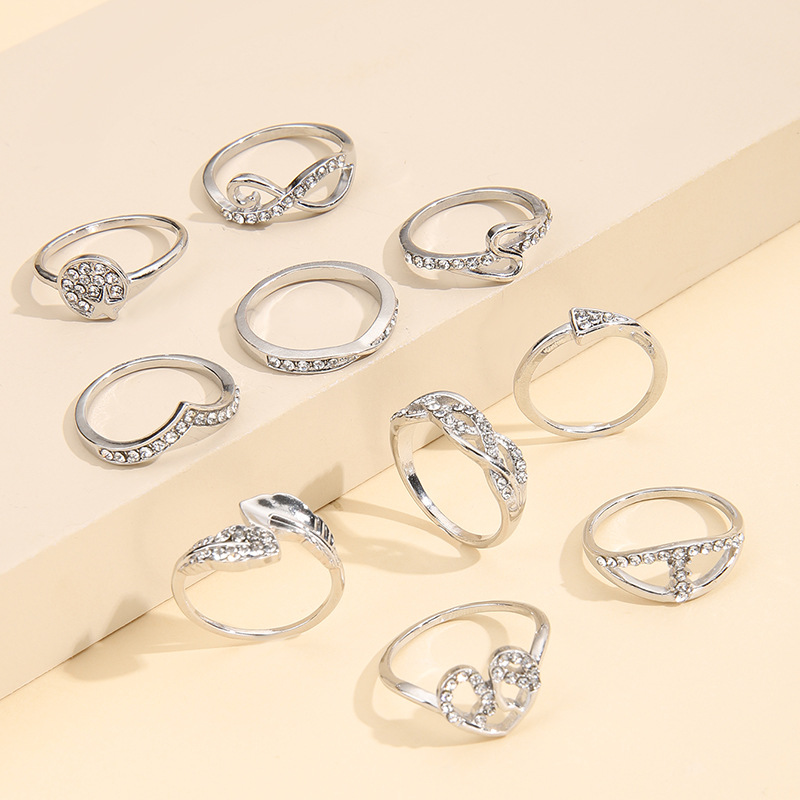 1 Set Retro Heart Shape Butterfly Alloy Plating Metal Rhinestones Womenu0027S Rings